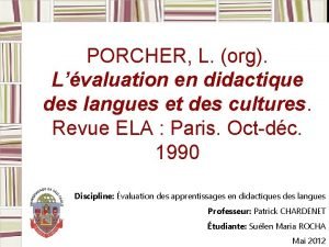 PORCHER L org Lvaluation en didactique des langues