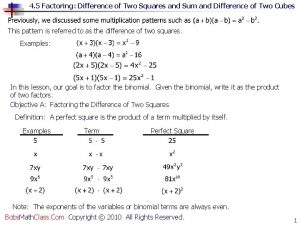 Difference of 2 squares