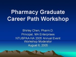 Pharmacy Graduate Career Path Workshop Shirley Chen Pharm