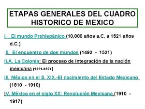 ETAPAS GENERALES DEL CUADRO HISTORICO DE MEXICO I
