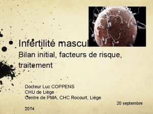 Infertilit masculine Bilan initial facteurs de risque traitement