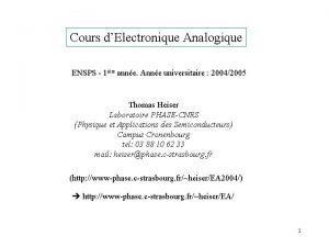 Cours dElectronique Analogique ENSPS 1 ire anne Anne