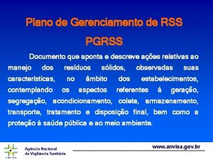 Plano de Gerenciamento de RSS PGRSS Documento que