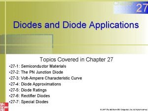 Chapter 27 Diodes and Diode Applications Topics Covered