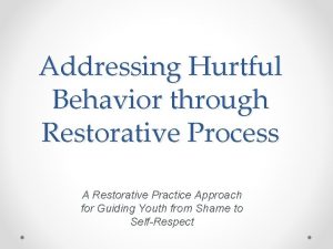 Addressing Hurtful Behavior through Restorative Process A Restorative
