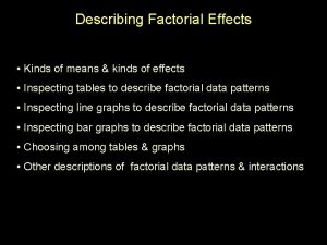 Describing Factorial Effects Kinds of means kinds of