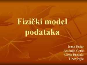 Fiziki model podataka Irena Brdar Antonija ori Mirna