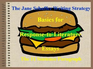The Jane Schaffer Writing Strategy Basics for ResponsetoLiterature