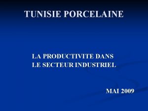 TUNISIE PORCELAINE LA PRODUCTIVITE DANS LE SECTEUR INDUSTRIEL