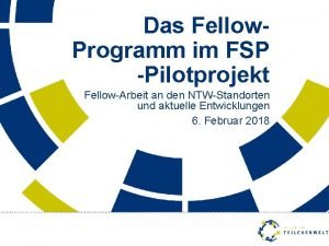 Das Fellow Programm im FSP Pilotprojekt FellowArbeit an