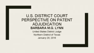 U S DISTRICT COURT PERSPECTIVE ON PATENT ADJUDICATION