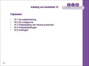 Indeling van hoofdstuk 10 Prijsbeleid 10 0 10