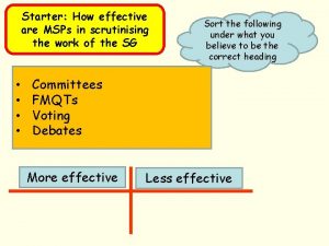 Starter How effective are MSPs in scrutinising the