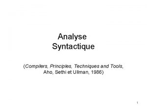 Analyse Syntactique Compilers Principles Techniques and Tools Aho