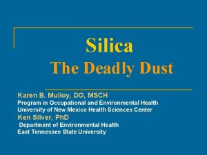 Silica The Deadly Dust Karen B Mulloy DO