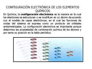 CONFIGURACIN ELECTRNICA DE LOS ELEMENTOS QUMICOS En Qumica