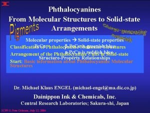 Phthalocyanines From Molecular Structures to Solidstate Arrangements Molecular