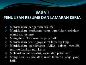 Penulisan resume dan lamaran kerja