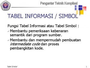 TABEL INFORMASI SIMBOL Fungsi Tabel Informasi atau Tabel