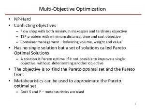 MultiObjective Optimization NPHard Conflicting objectives Flow shop with