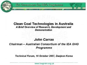 Clean Coal Technologies in Australia A Brief Overview