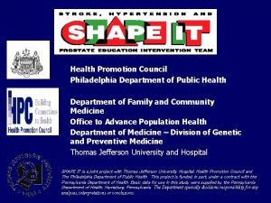 Health Promotion Council Philadelphia Department of Public Health