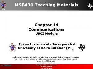 MSP 430 Teaching Materials UBI Chapter 14 Communications