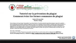 Tutoriel sur la prvention du plagiat Comment viter