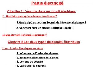 Partie lectricit Chapitre 1 Lnergie dans un circuit