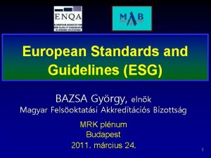 European Standards and Guidelines ESG BAZSA Gyrgy elnk