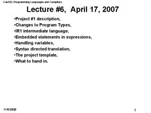 Cse 322 Programming Languages and Compilers Lecture 6