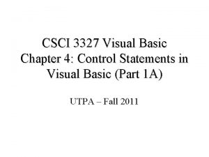 Control structure in visual basic