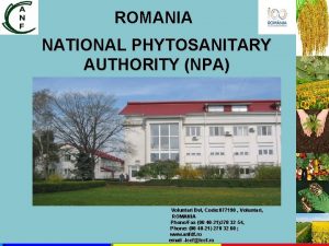ROMANIA NATIONAL PHYTOSANITARY AUTHORITY NPA Voluntari Bvl Code