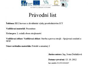 Prvodn list ablona III2 Inovace a zkvalitnn vuky