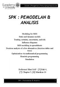 Sistem Pengantar Penunjang Keputusan SPK PEMODELAN ANALISIS Modeling