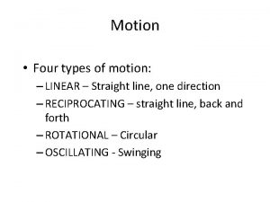 Motion Four types of motion LINEAR Straight line