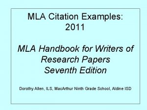 MLA Citation Examples 2011 MLA Handbook for Writers