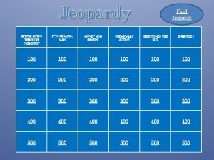 Jeopardy Final Jeopardy BETTER LIVING THROUGH CHEMISTRY ITS