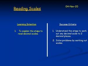 Reading Scales Learning Intention 1 To explain the