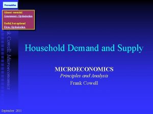 Prerequisites Almost essential Consumner Optimisation Frank Cowell Microeconomics