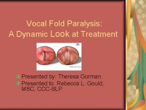 Vocal Fold Paralysis A Dynamic Look at Treatment