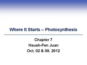 Where It Starts Photosynthesis Chapter 7 HsuehFen Juan