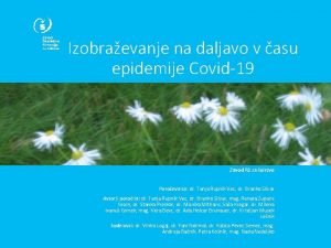 Izobraevanje na daljavo v asu epidemije Covid19 Zavod