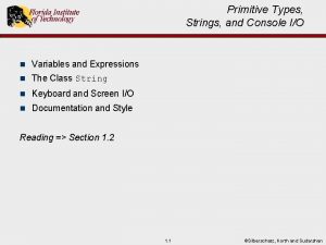 Primitive Types Strings and Console IO n Variables