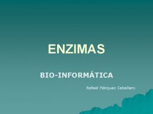 ENZIMAS BIOINFORMTICA Rafael Mrquez Caballero ndice u Introduccin