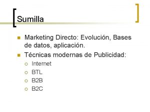 Sumilla n n Marketing Directo Evolucin Bases de