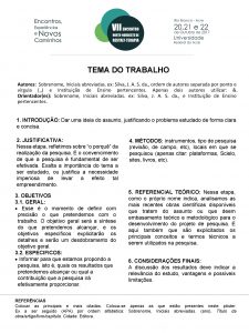 TEMA DO TRABALHO Autores Sobrenome Iniciais abreviadas ex