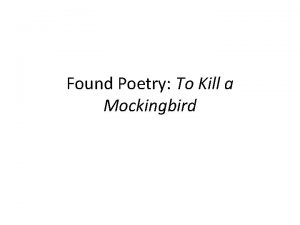 To kill a mockingbird poem