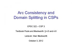 Arc Consistency and Domain Splitting in CSPs CPSC