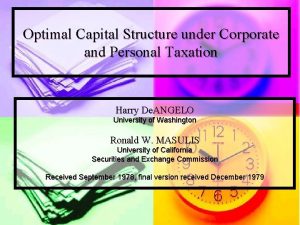 Optimal Capital Structure under Corporate and Personal Taxation